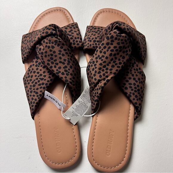 Old Navy Women’s Soft Twist Brown and Black Animal Print Sandals Flat Sz 10 - Picture 4 of 8